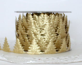 Gold Pine Tree Ribbon Trim 1 inch wide by the yard