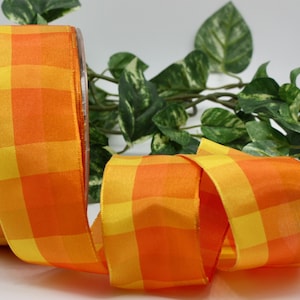 Wired Orange/Yellow Check Ribbon 1.5&quot; wide