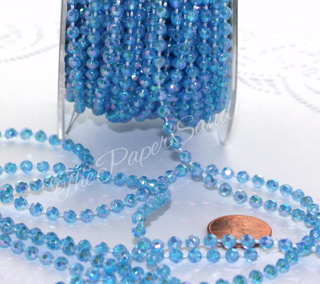 Blue Bead Garland 1/8 inch wide by the yard Iridescent Blue | Etsy