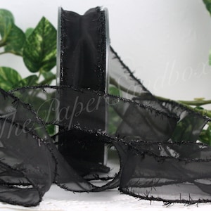Black Tinsel Edge Organza Ribbon - 1&quot; Wide Sparkle Ribbon (By The Yard)
