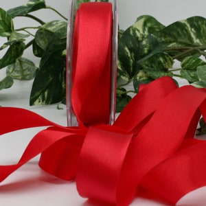 Red Satin Ribbon 1&quot; wide BY THE YARD, Single Faced Bias Cut Ribbon