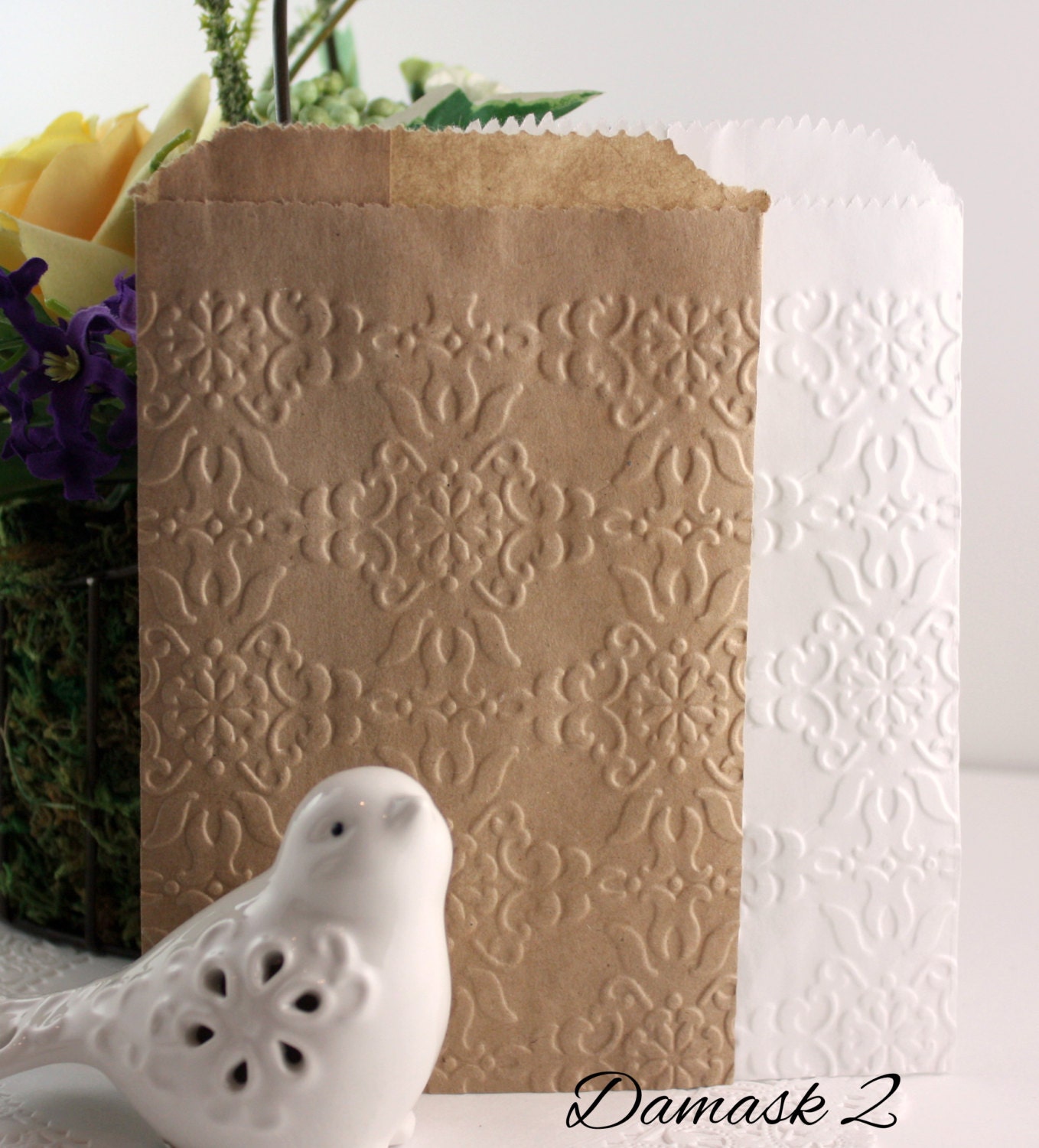 20 Damask Embossed Paper Bags Choice of Size/Style Etsy