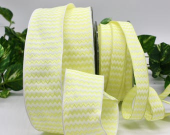 Wired Yellow/White Chevron Ribbon 5/8”- 1.5" wide BY THE YARD