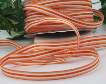 Orange/White Striped Ribbon 3/8" - 1.5" wide BY THE YARD