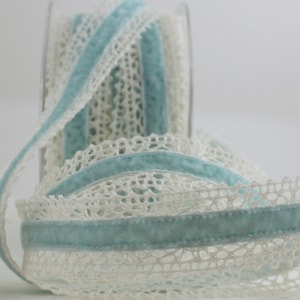 French Blue Velvet & Crochet Lace Ribbon 1.5&quot; wide by the yard