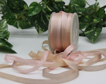 Pink Champagne Tie Dyed Silk Ribbon 1/4" wide BY THE YARD
