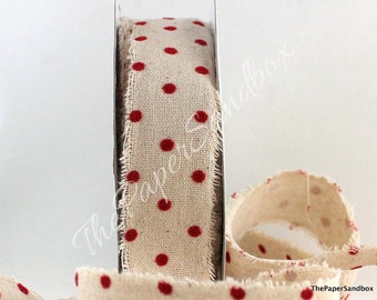 Red Velvet Polka Dot Cotton Ribbon 1-1.5” wide BY THE YARD