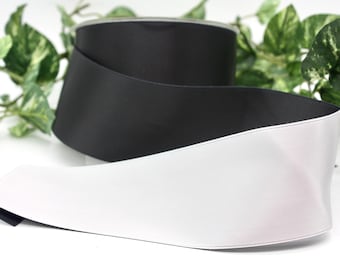 Black/White Satin Ribbon 2” wide by the yard, Double Faced Satin