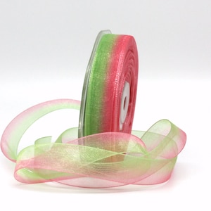 Sheer Watermelon Ombre Ribbon 5/8” wide BY THE YARD