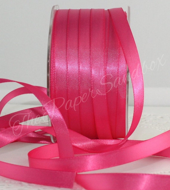 Neon Pink Satin Ribbon 3/8 Wide by the Yard, Hot Pink Doubled Faced Swiss  Satin Ribbon 