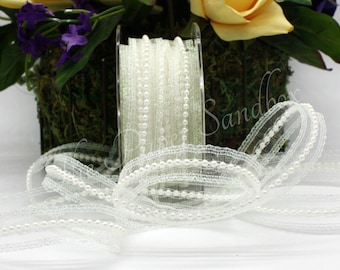 Iridescent White Pearl or Pink Lace Ribbon 5/8” wide