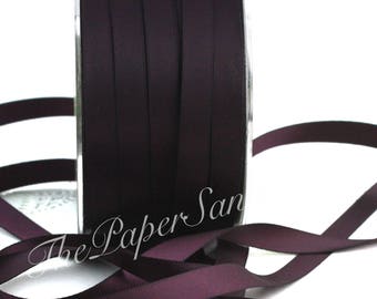 Aubergine Double Faced Satin Ribbon 3/8” wide BY THE YARD, Eggplant Satin Ribbon