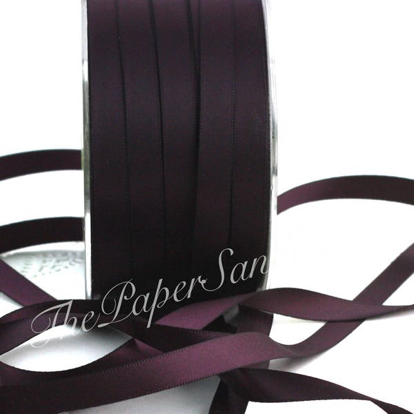 Aubergine Double Faced Satin Ribbon 3/8” wide BY THE YARD, Eggplant Satin Ribbon