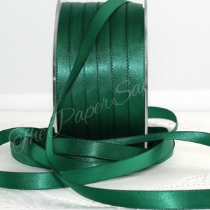 Green Satin Ribbon 3/8” wide BY THE YARD, Double Faced Swiss Satin