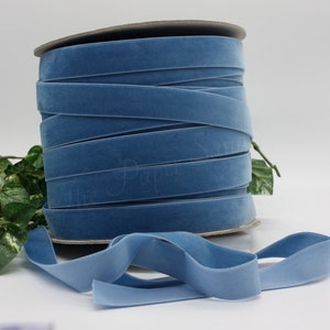 Denim Blue Velvet Ribbon 3/8&quot; - 7/8&quot; wide by the yard Blue Velvet