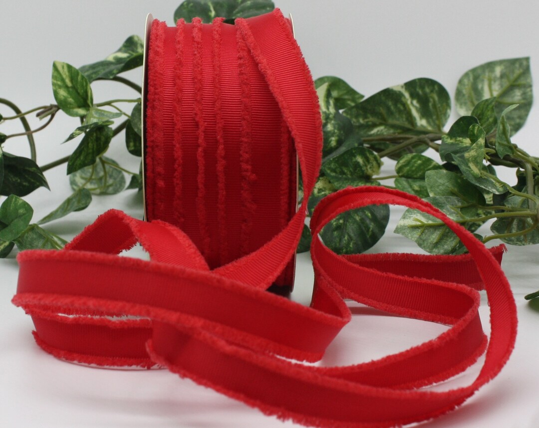 Red Frayed Grosgrain Ribbon 5/8 Wide BY THE YARD 