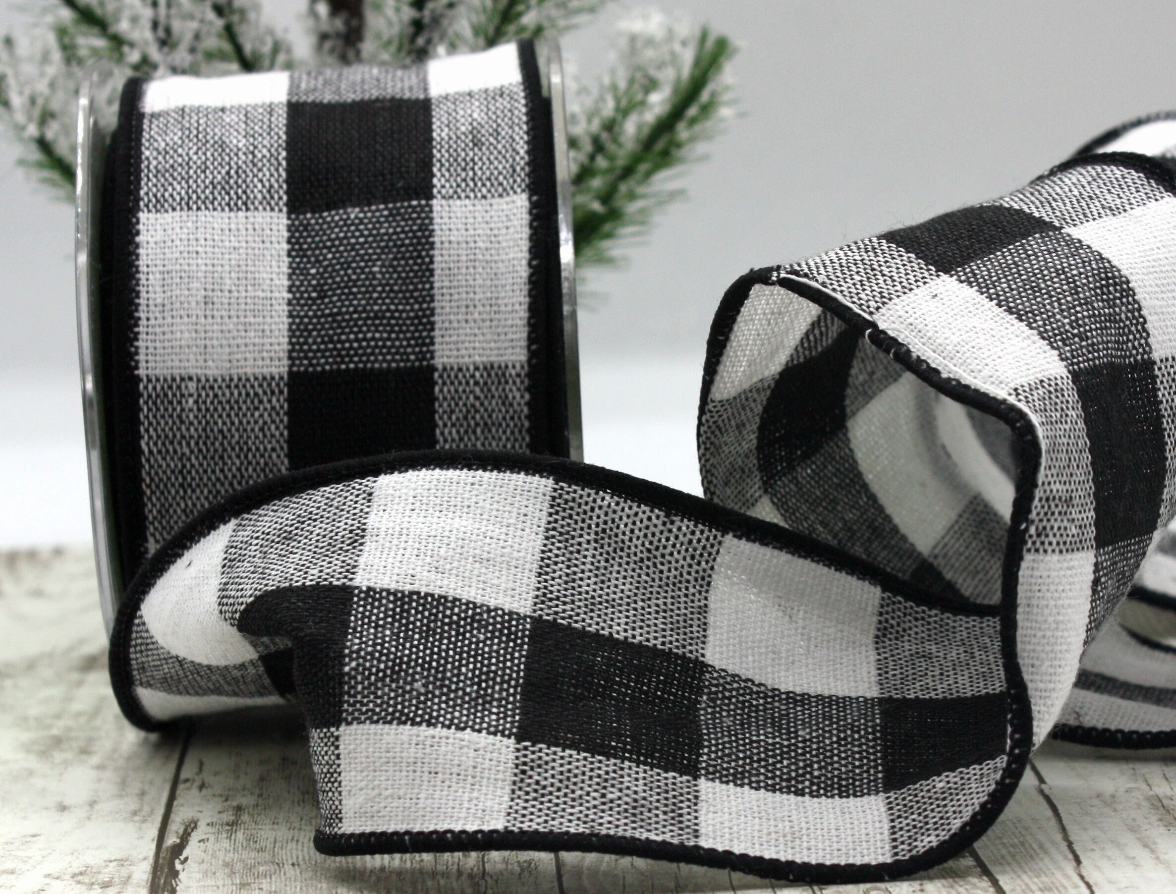 Wired Black/White Buffalo Plaid Ribbon 2.5 wide BY THE Etsy