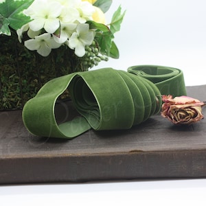 Moss Green Velvet Ribbon 1.5&quot; wide BY THE YARD