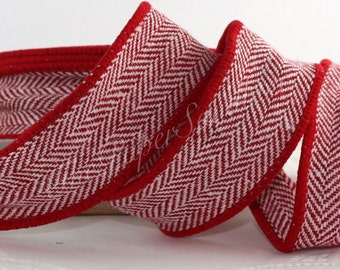 Wired Red Herringbone Ribbon 1.5”  wide BY THE YARD