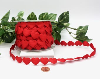 Red Satin Heart Ribbon Trim 3/4” wide
