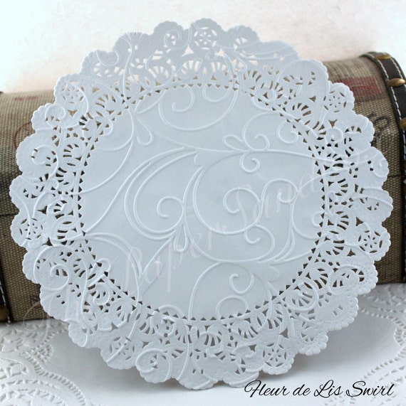 20 Embossed French Lace Paper Doilies, 4-8 Inches White Paper