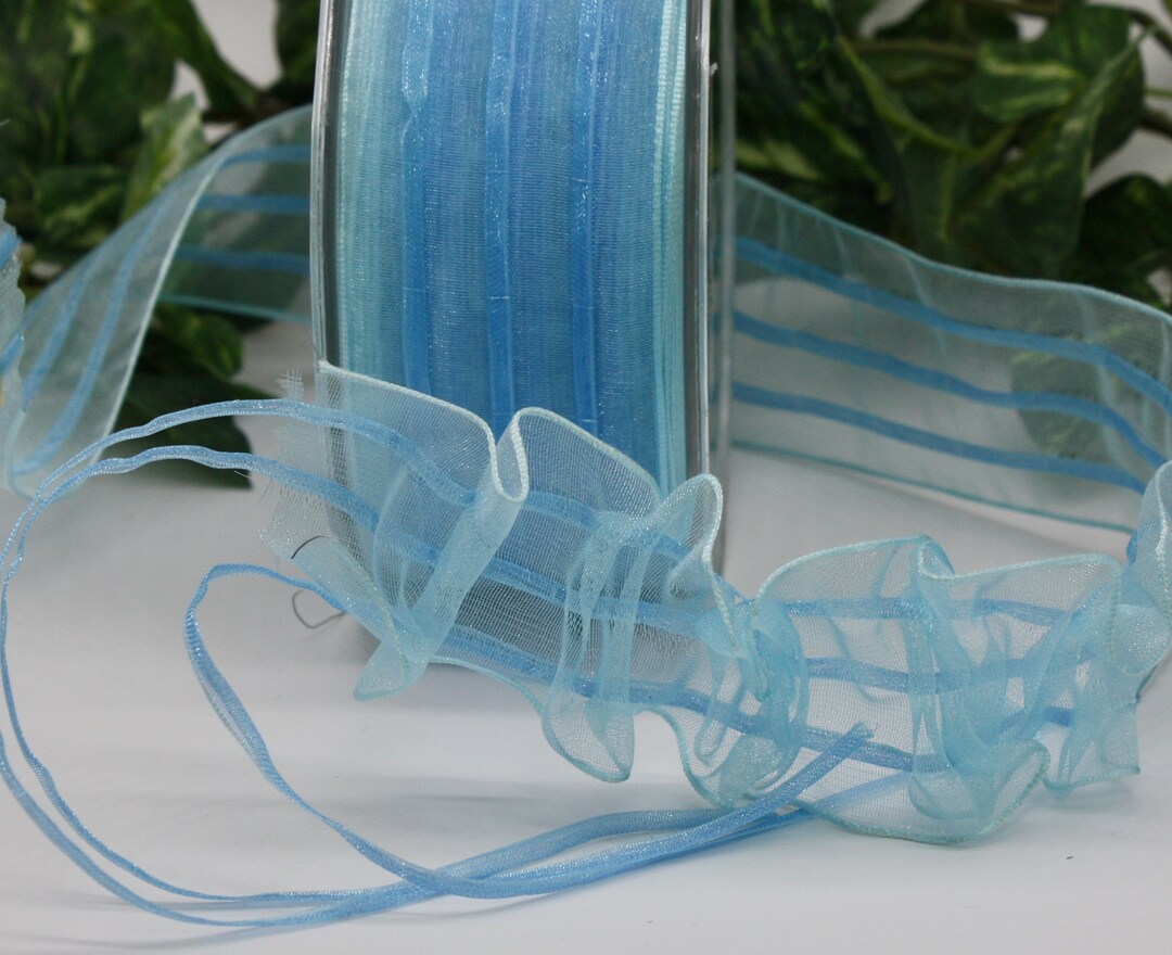 Wired Light Blue Pull Bow Ruffle Ribbon 1.5” Wide BY THE YARD - Etsy