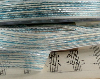 Blue/Silver Ribbon 5/8" wide BY THE YARD, Mixed Fiber Ribbon