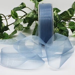 Dusty Blue Shimmer Organza 1" wide BY THE YARD