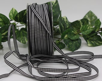 Black/White Gingham Check Ribbon 1/4" wide BY THE YARD