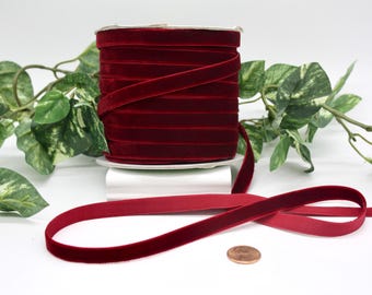 Burgundy Velvet Ribbon 3/8'- 3/4" wide BY THE YARD