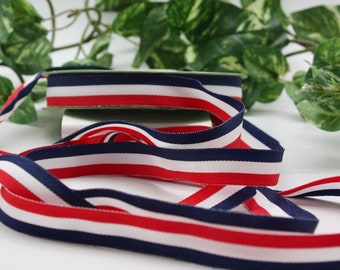 Red White Blue Striped Grosgrain Ribbon 5/8" - 1.5" wide