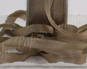 Taupe Silk Ribbon 1/4” wide BY THE YARD, Beige Silk Ribbon, Hand Dyed Silk