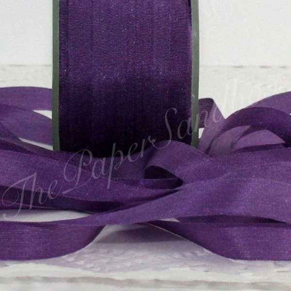 Purple Silk Ribbon 1/4” wide BY THE YARD, Hand Dyed Silk, Pantone Radiant Orchid