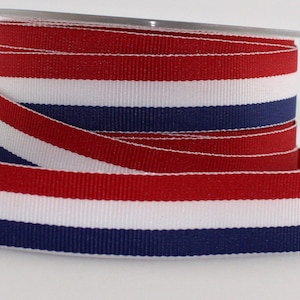 Red White Blue Striped Ribbon 3/4 Wide by the Yard, Patriotic Ribbon 