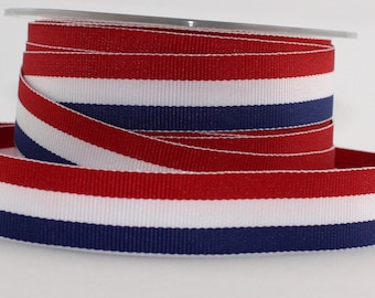 Red White Blue Striped Ribbon 3/4" wide by the yard Patriotic Ribbon