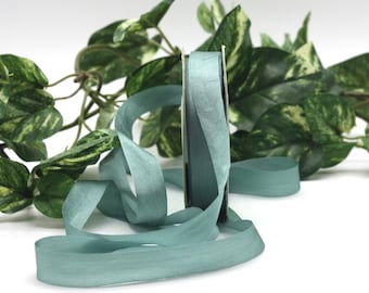 Dark Eucalyptus Green Silk Ribbon 1/4" - 1.25" wide BY THE YARD