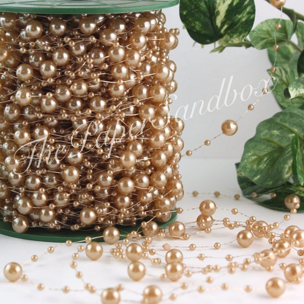 Champagne Pearl Garlands by the yard, Beige Beads, Taupe Pearl Beads, Craft Beads