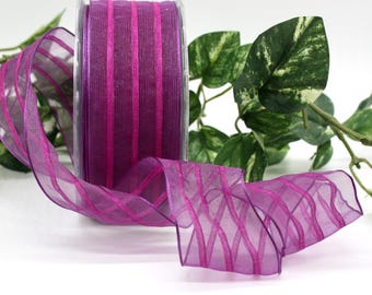Wired Purple Pull Bow Ribbon 1.5” wide BY THE YARD, Ruffle Ribbon