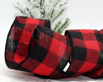 Wired Red/Black Buffalo Plaid Ribbon 2.5” wide BY THE YARD