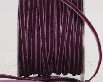 Eggplant Velvet Ribbon 1/8" wide BY THE YARD