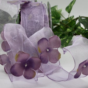 Dusty Lavender Wired Flower Ribbon 1.5&quot; wide