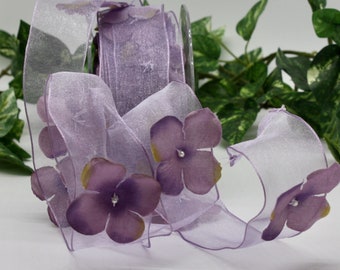 Dusty Lavender Wired Flower Ribbon 1.5" wide