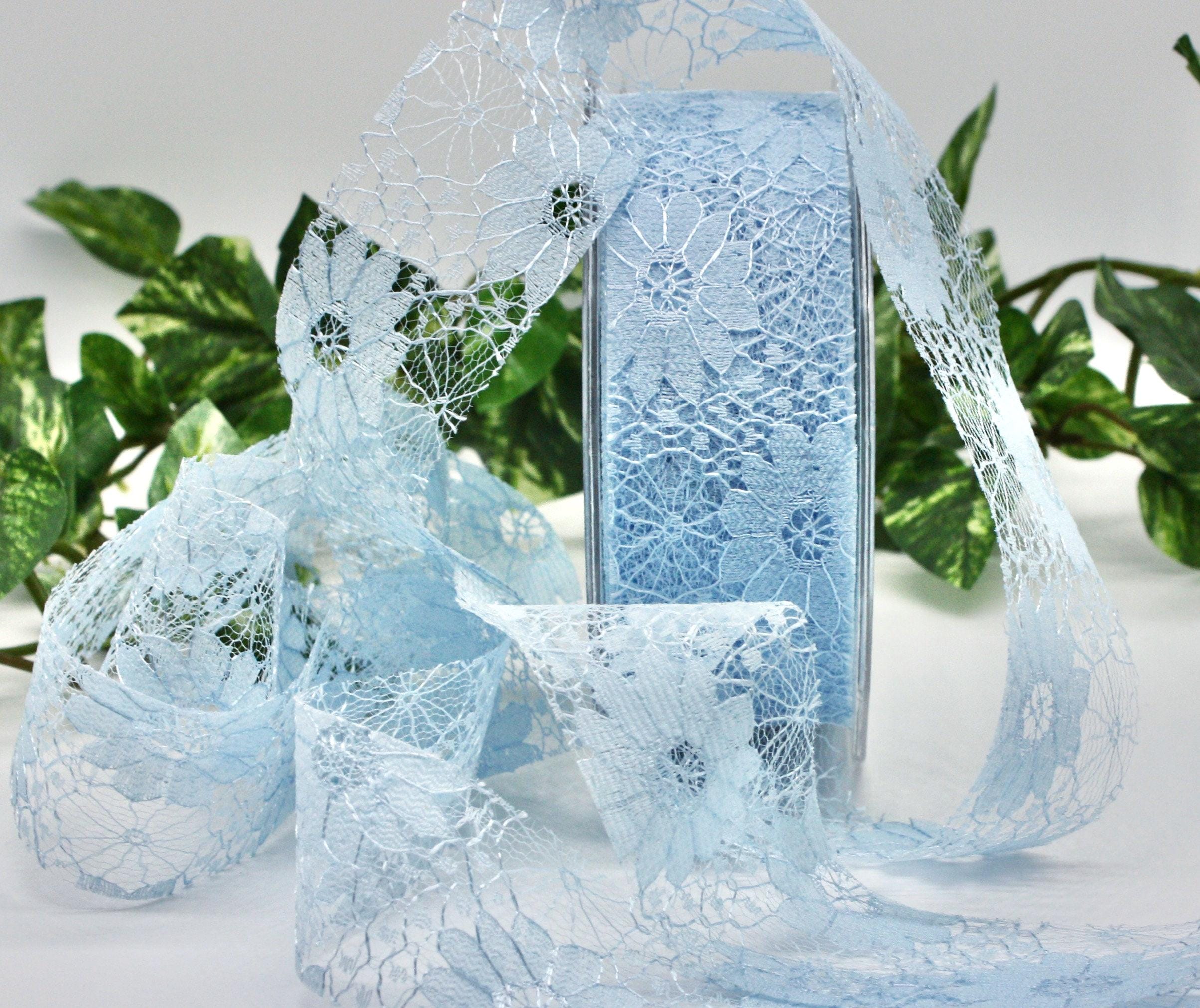 Light Blue Floral Lace Ribbon, 1.5