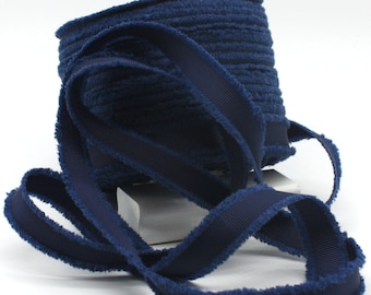 Navy Blue Frayed Grosgrain Ribbon 5/8" wide BY THE YARD