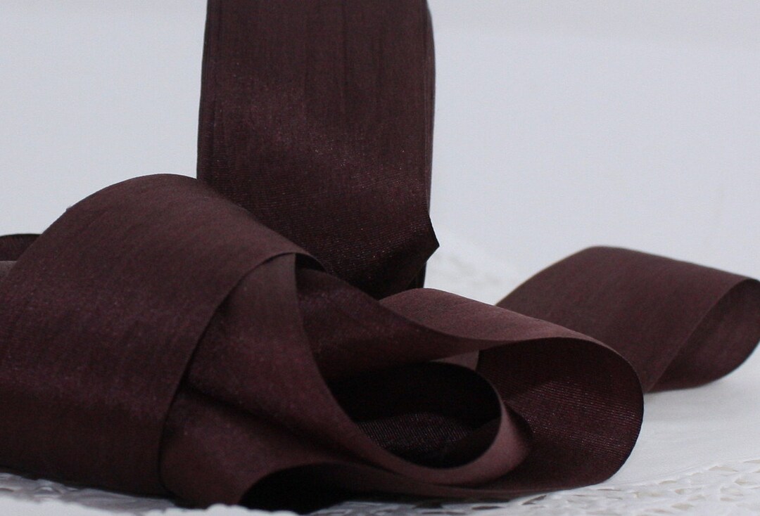 Hand-dyed Chocolate Brown Silk Ribbon: 1/4