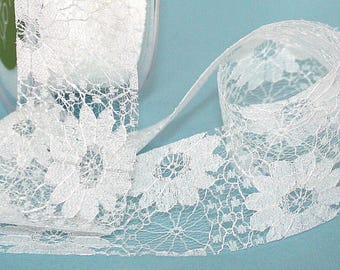 White Floral Lace Pattern Ribbon 1.5” wide