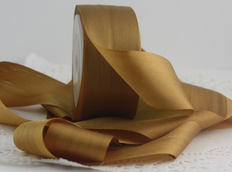 Antique Gold Silk Ribbon 1.25 wide image 1