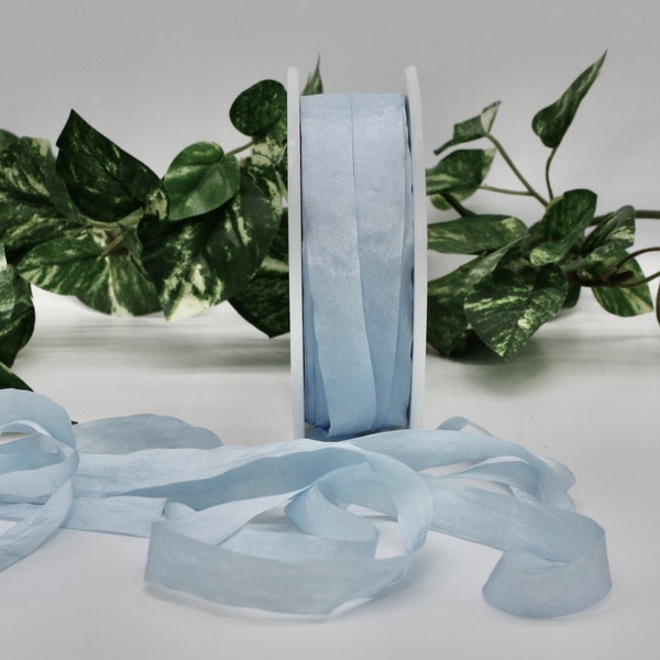 Light Blue Faux Silk Ribbon 1/2” wide - 2 yards, Seam Binding Ribbon