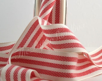 Red/White Ticking Stripe Ribbon 1.25” wide by the yard