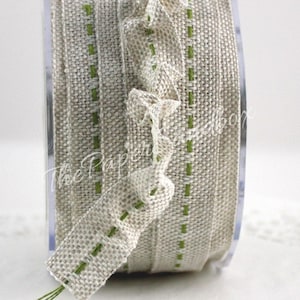 Green Center Stitch Burlap Ribbon 5/8” wide by the yard Bild 1
